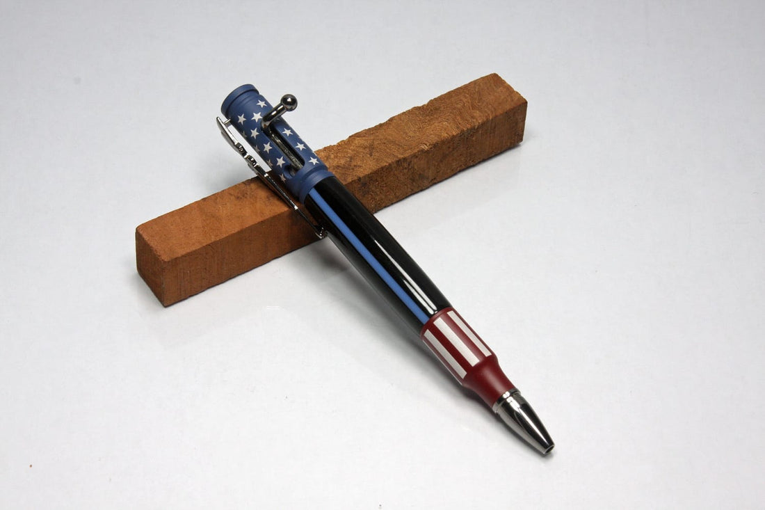 New Thin Blue Line Ceramic Bolt Action Ballpoint Pen