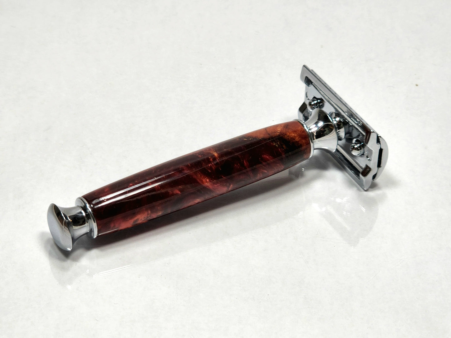 Elegant Handcrafted Hybrid Wood/Acrylic Classic Safety Razor with Chrome-Plated Brass Components