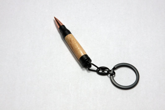 Handcrafted Mini Cartridge Keychain | Matte Black & Cherry Wood | Shooting Enthusiast Gift