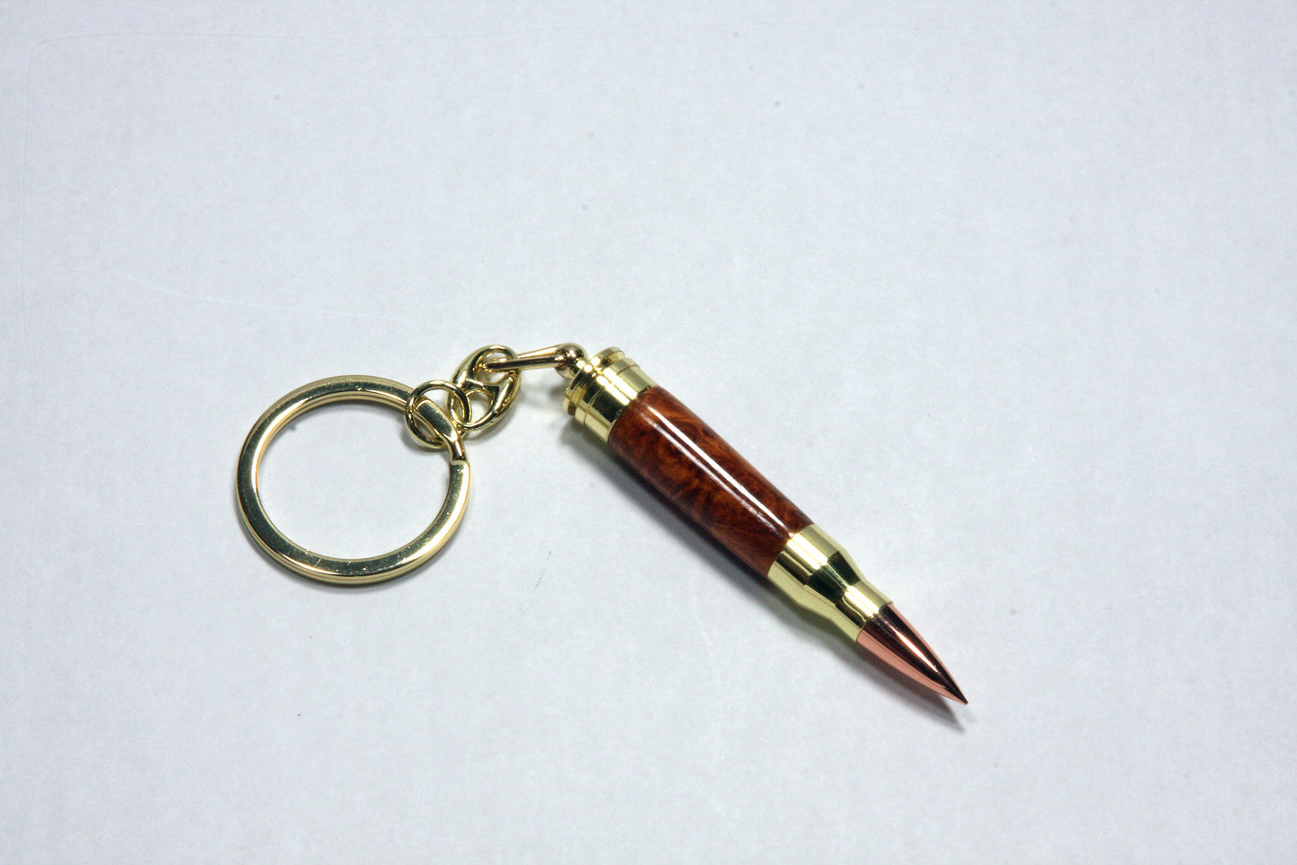 Handcrafted Mini Cartridge Keychain - Gold Plated with Amboyna Burl Wood Barrel