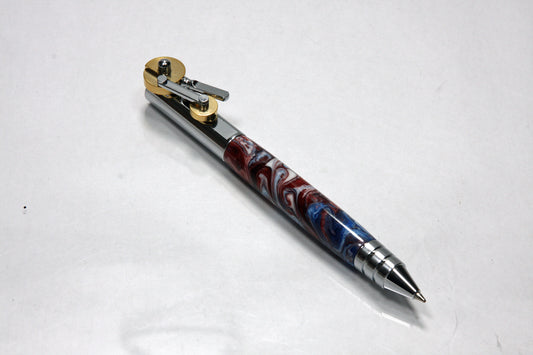 Steampunk Piston Ballpoint Pen with Clever Gear Action and patriotic acrylic Body