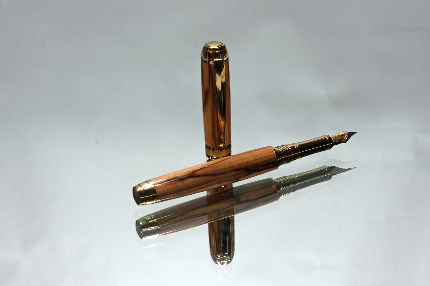 Handcrafted Olive Wood Fountain Pen – Classic British Style, Titanium Gold Plated