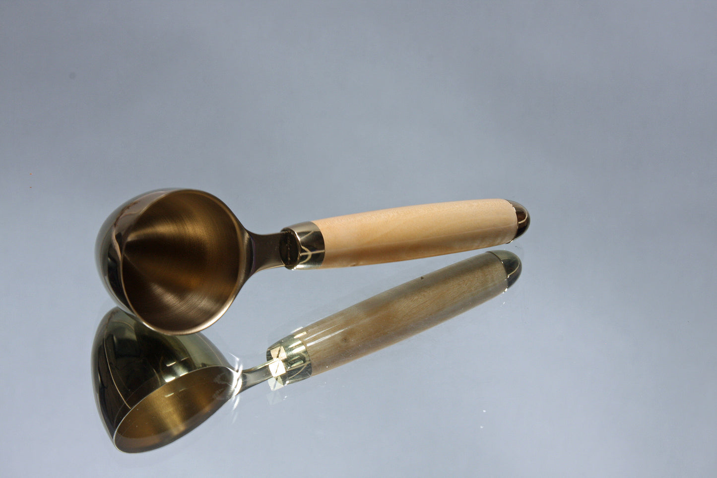 Handcrafted Gold TN-Plated Coffee Scoop - 2oz Capacity - Cottonwood Handle